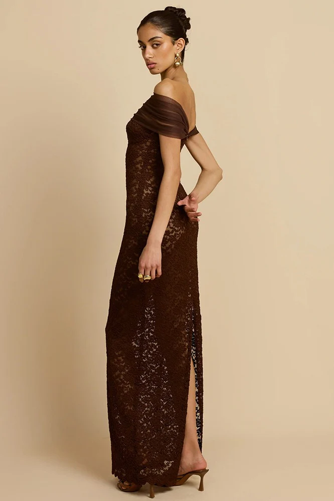 Lace See-Through Off-Shoulder Fishtail Party Dress - Image 3