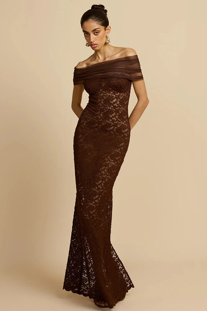 Lace See-Through Off-Shoulder Fishtail Party Dress - Image 4
