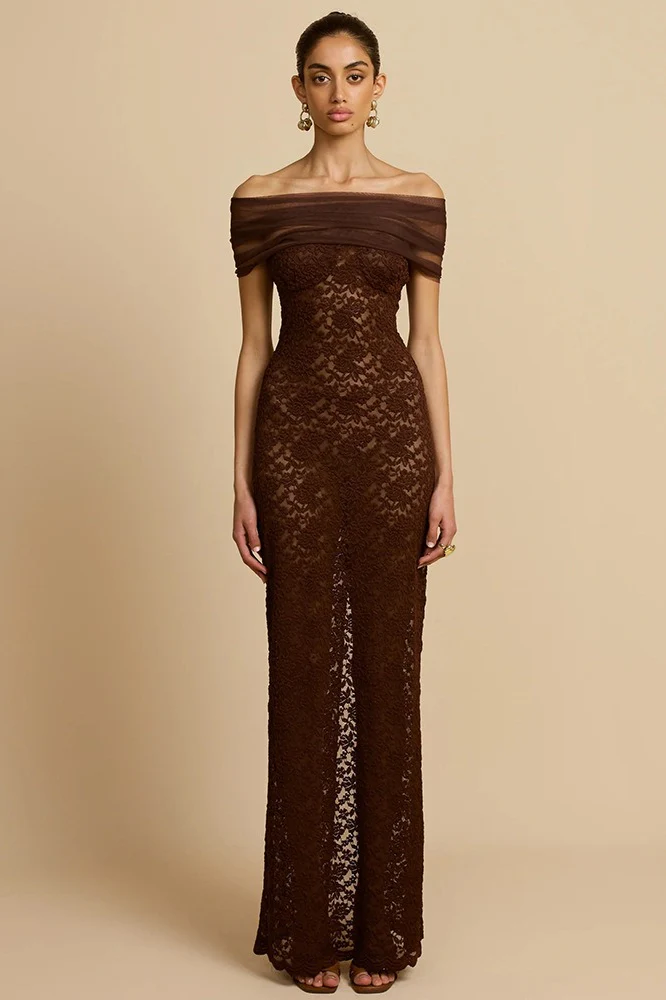 Lace See-Through Off-Shoulder Fishtail Party Dress - Image 5