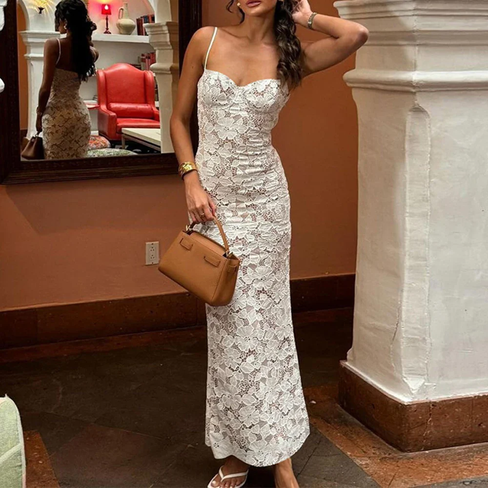 Lace See-Through Strap Floral Dress - Image 4