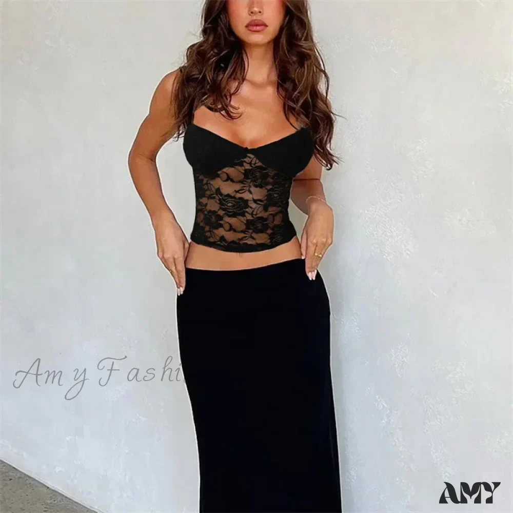 Lace Sheer See Through Sleeveless Cropped Mesh Vest Evening Party Clubwear Crop Top - Image 4