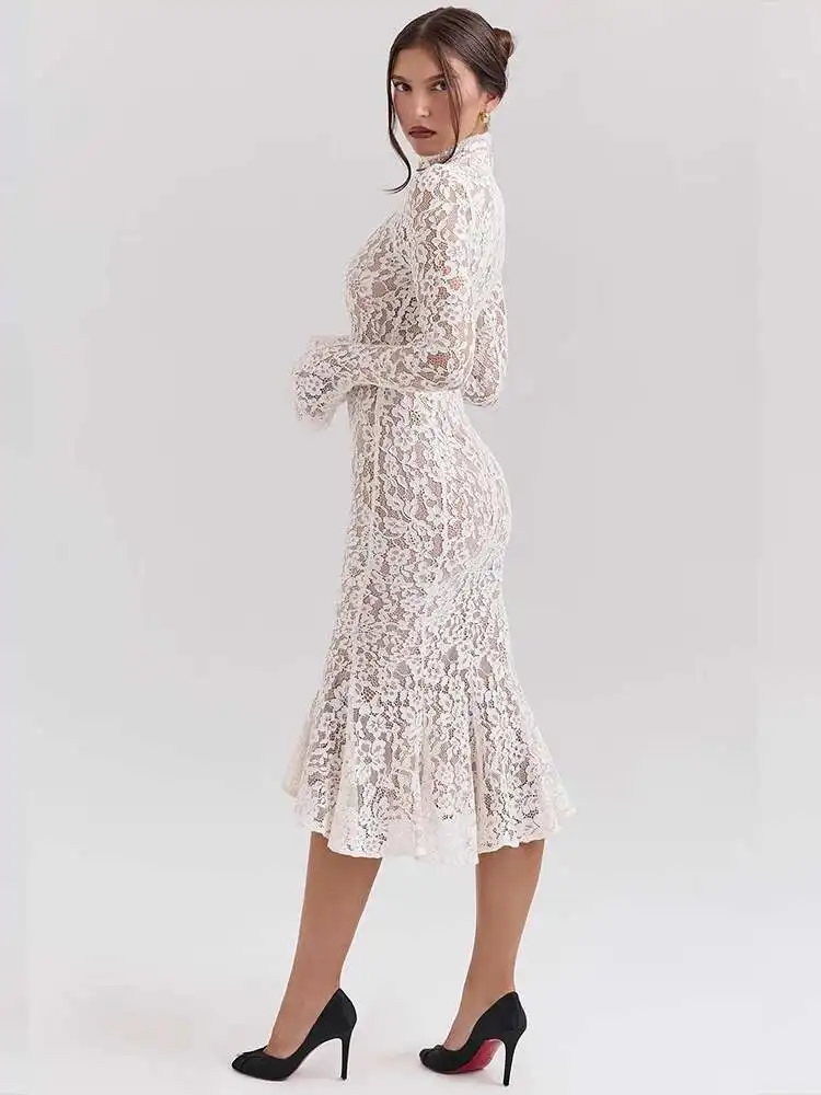 Lace Slim Bodycon Lined Midi Dress - Image 5