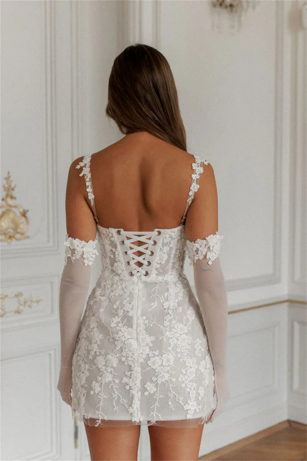 Lace Spaghetti Appliques A-Line Vacation Dress - Image 2