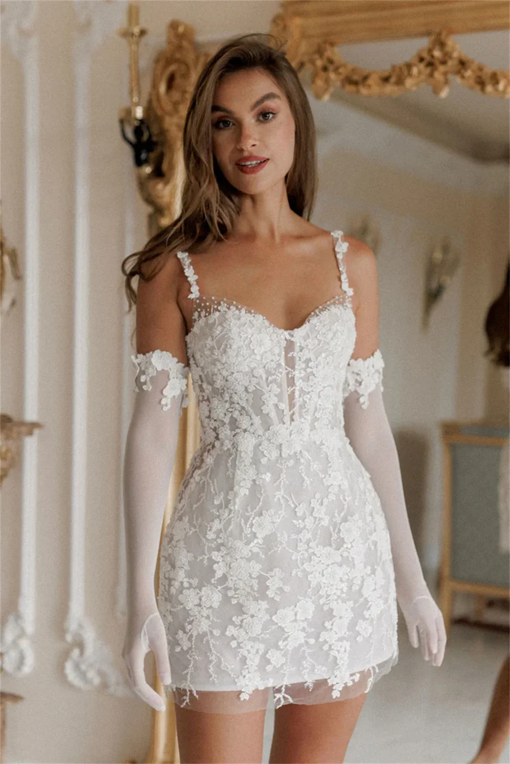 Lace Spaghetti Appliques A-Line Vacation Dress - Image 3