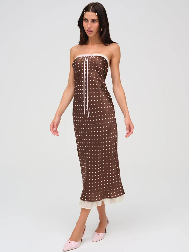 Lace Strapless Polka Dot Midi Dress - Image 2