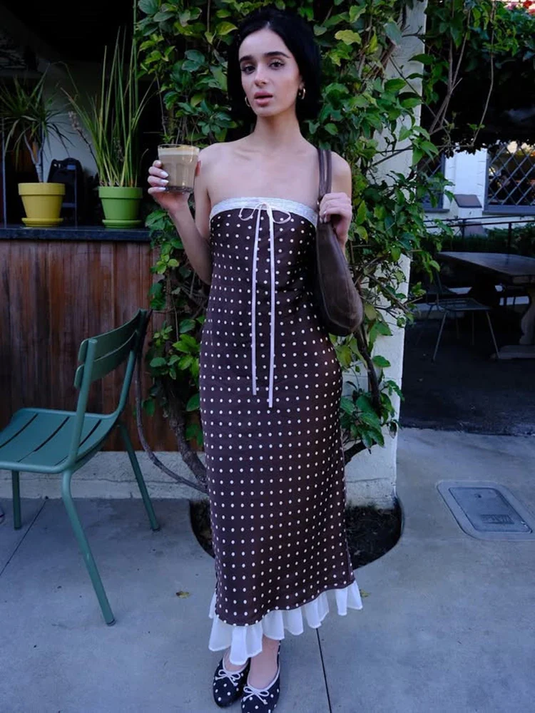 Lace Strapless Polka Dot Midi Dress - Image 3