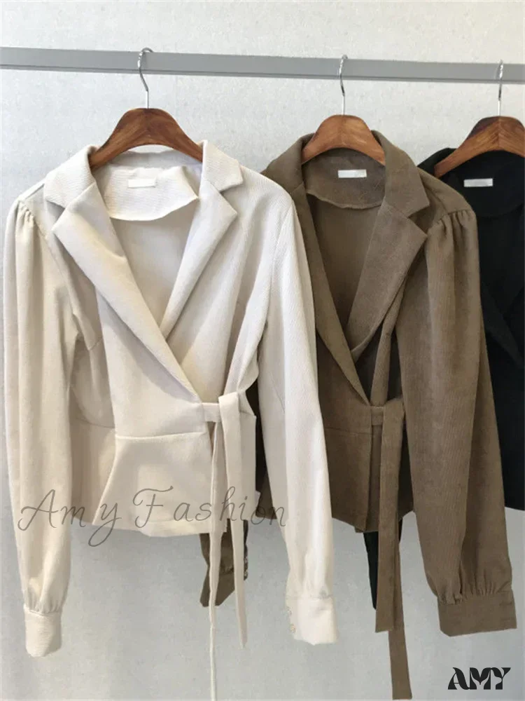 Lace-Up Vintage V-Neck Long Sleeve Elegant Slims Blouse - Image 6