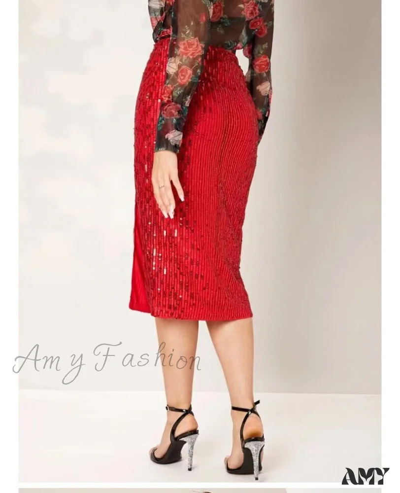 Amy Fashion - Side Slit Solid Color Tight Over Knee Slim Skirt - Image 10