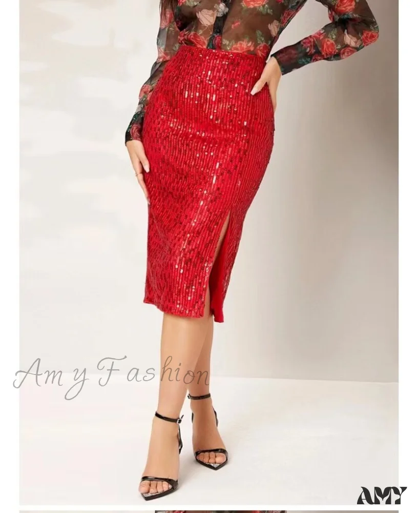 Amy Fashion - Side Slit Solid Color Tight Over Knee Slim Skirt - Image 11