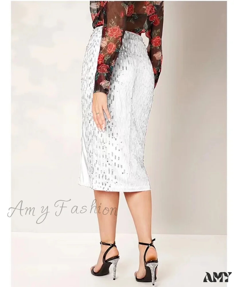 Amy Fashion - Side Slit Solid Color Tight Over Knee Slim Skirt - Image 2