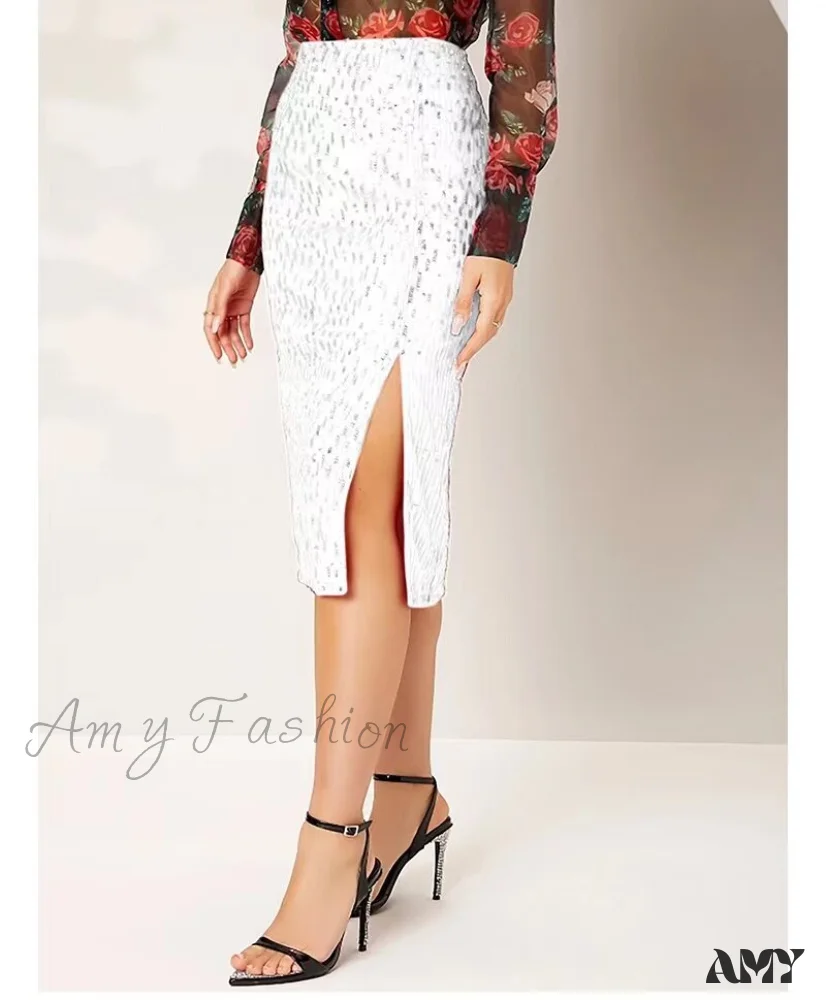 Amy Fashion - Side Slit Solid Color Tight Over Knee Slim Skirt - Image 3