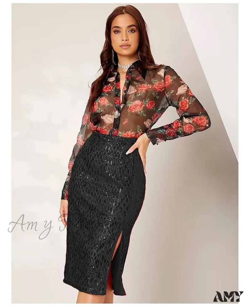 Amy Fashion - Side Slit Solid Color Tight Over Knee Slim Skirt - Image 4