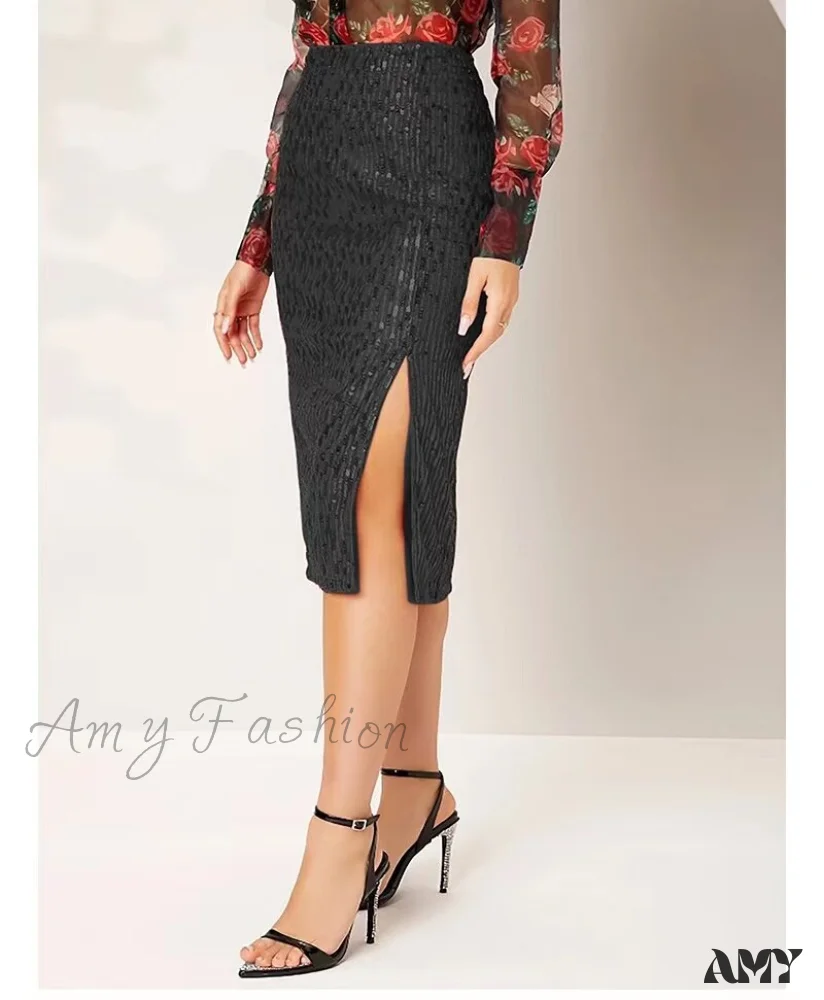 Amy Fashion - Side Slit Solid Color Tight Over Knee Slim Skirt - Image 5