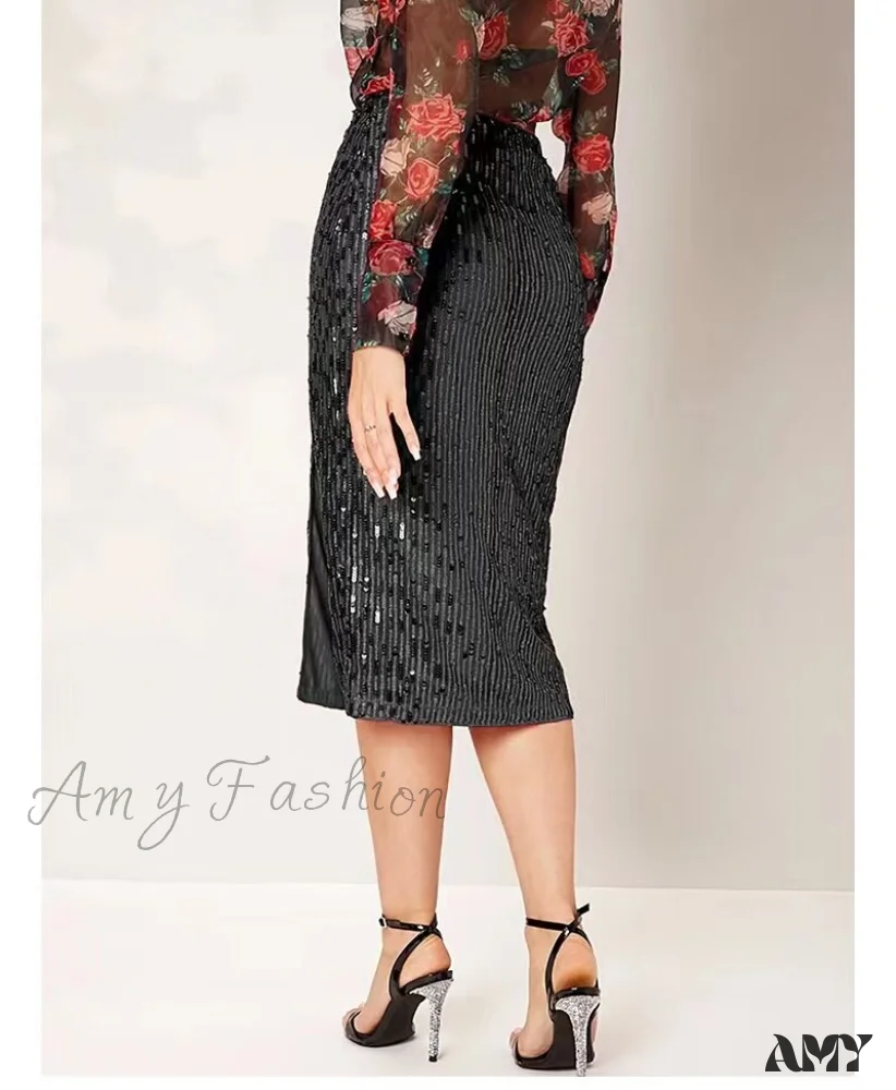Amy Fashion - Side Slit Solid Color Tight Over Knee Slim Skirt - Image 6