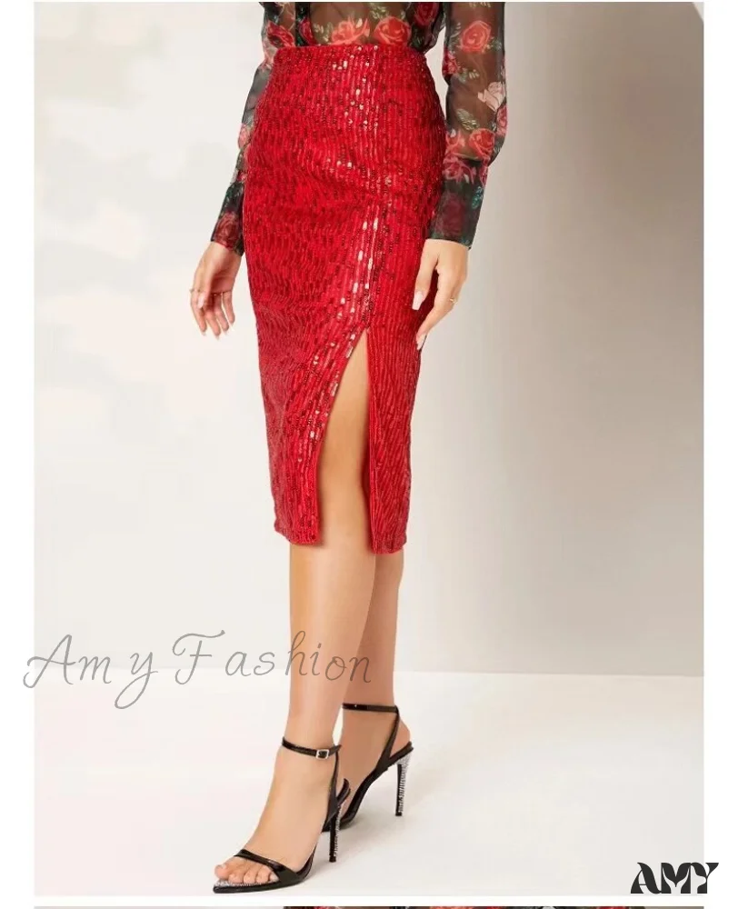 Amy Fashion - Side Slit Solid Color Tight Over Knee Slim Skirt - Image 8