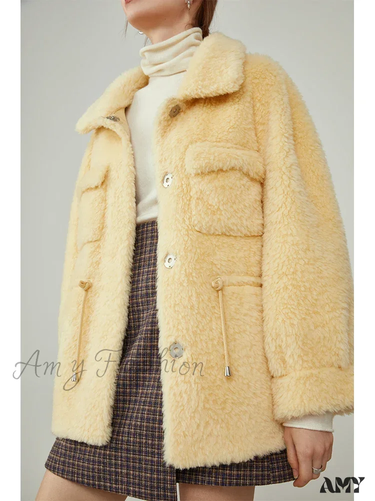 Lamb Fur Autumn Winter Imitation Fur Short Yellow Jacket - Image 3