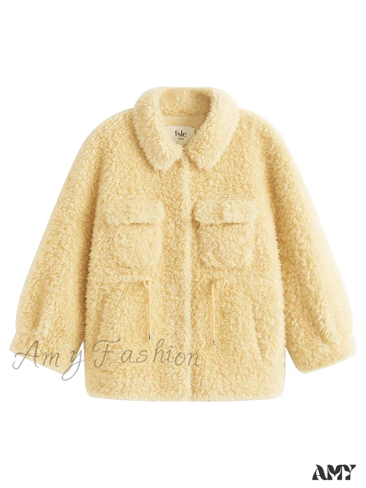 Lamb Fur Autumn Winter Imitation Fur Short Yellow Jacket - Image 4