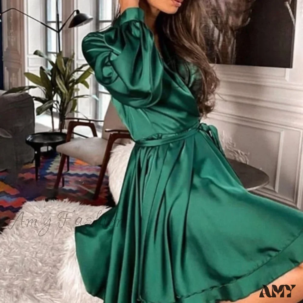 Amy Fashion - Lantern Sleeve Elegant Fashion Dress - Image 2