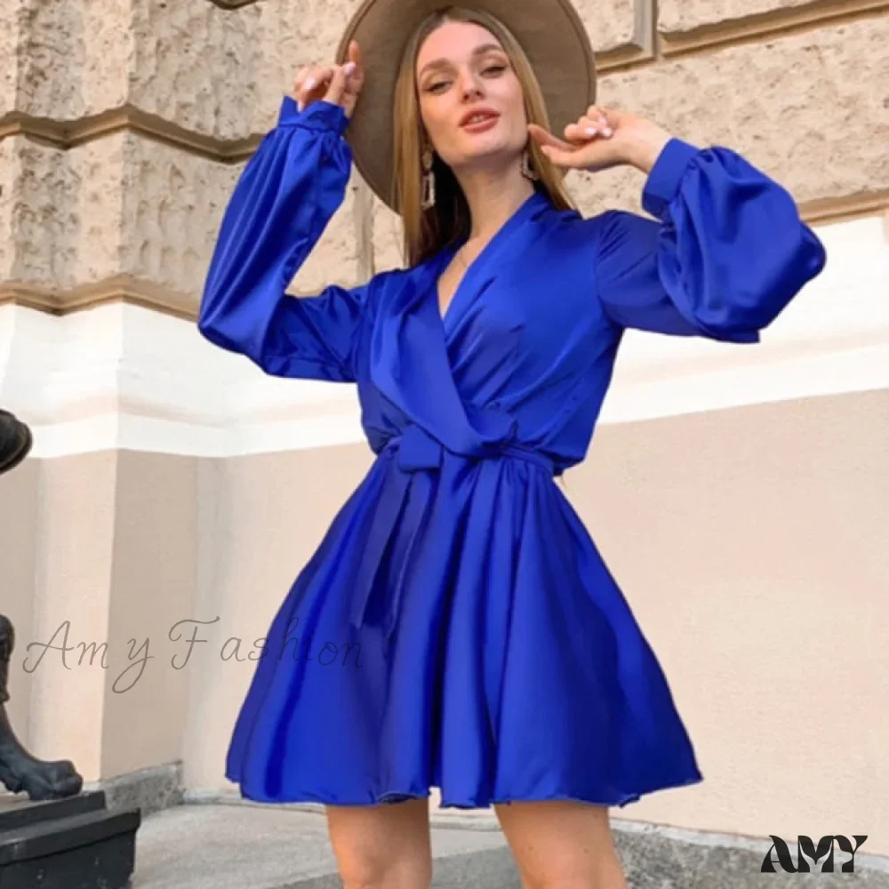 Amy Fashion - Lantern Sleeve Elegant Fashion Dress - Image 4