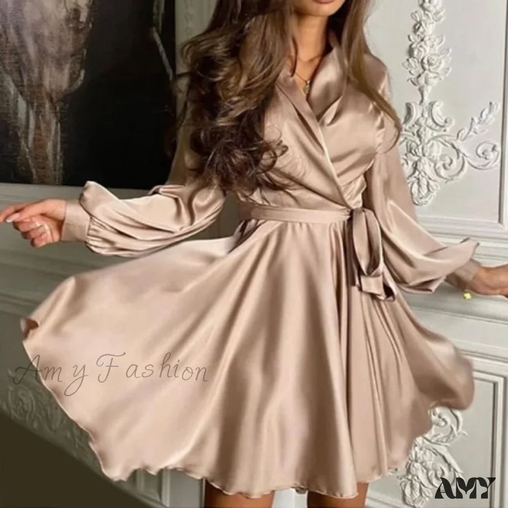 Amy Fashion - Lantern Sleeve Elegant Fashion Dress - Image 5