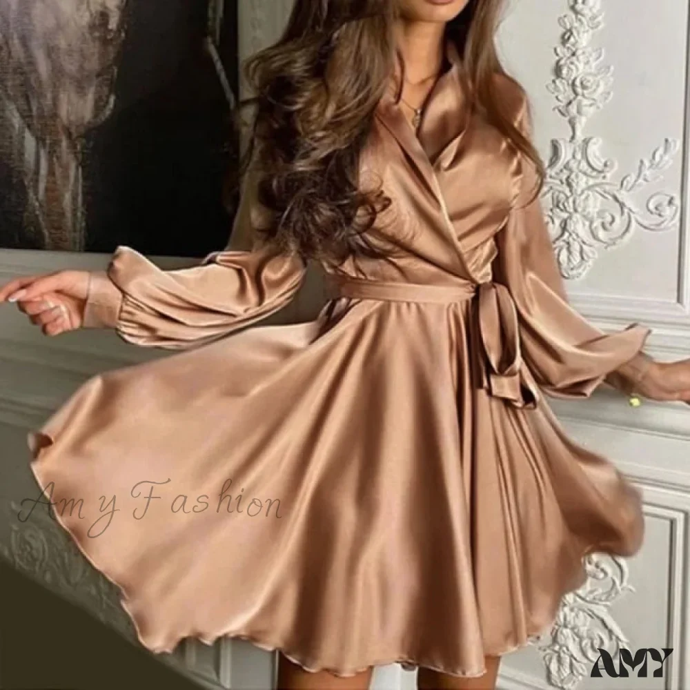 Amy Fashion - Lantern Sleeve Elegant Fashion Dress - Image 6