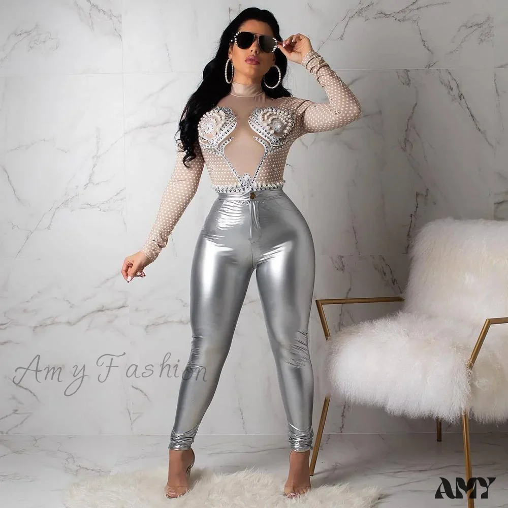 Amy Fashion - Latex Faux Pu Leather Pants Trousers - Image 14