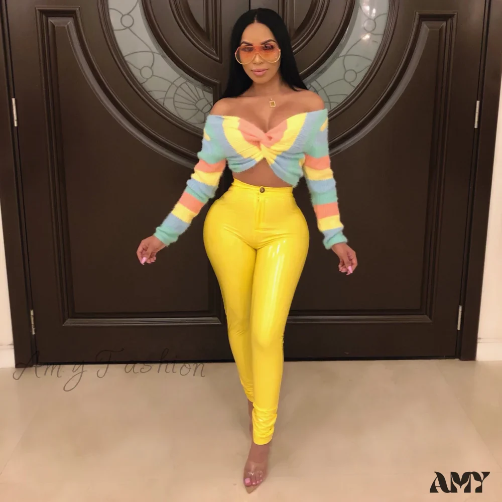 Amy Fashion - Latex Faux Pu Leather Pants Trousers - Image 15