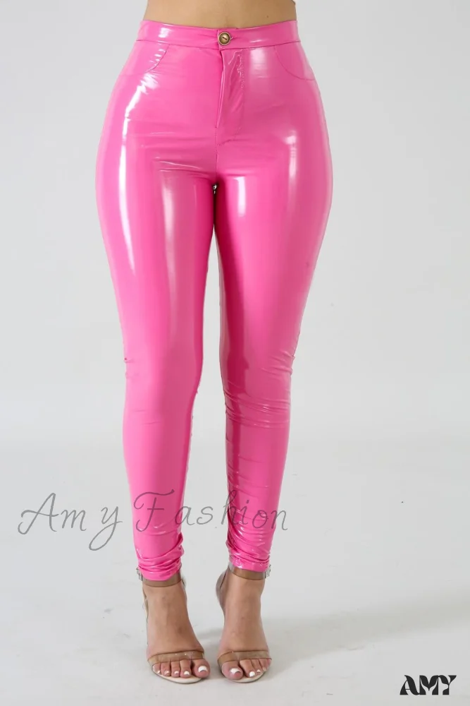 Amy Fashion - Latex Faux Pu Leather Pants Trousers - Image 16