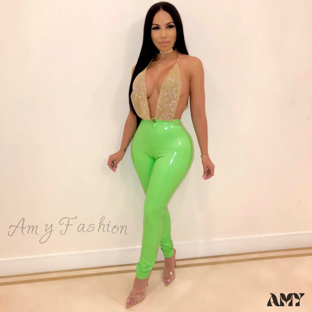 Amy Fashion - Latex Faux Pu Leather Pants Trousers - Image 5