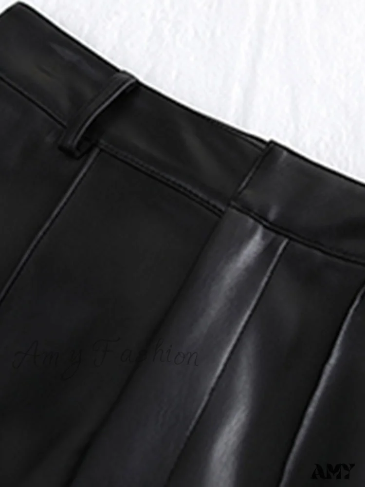 Amy Fashion - Long Black Soft Pu Leather Pants - Image 4