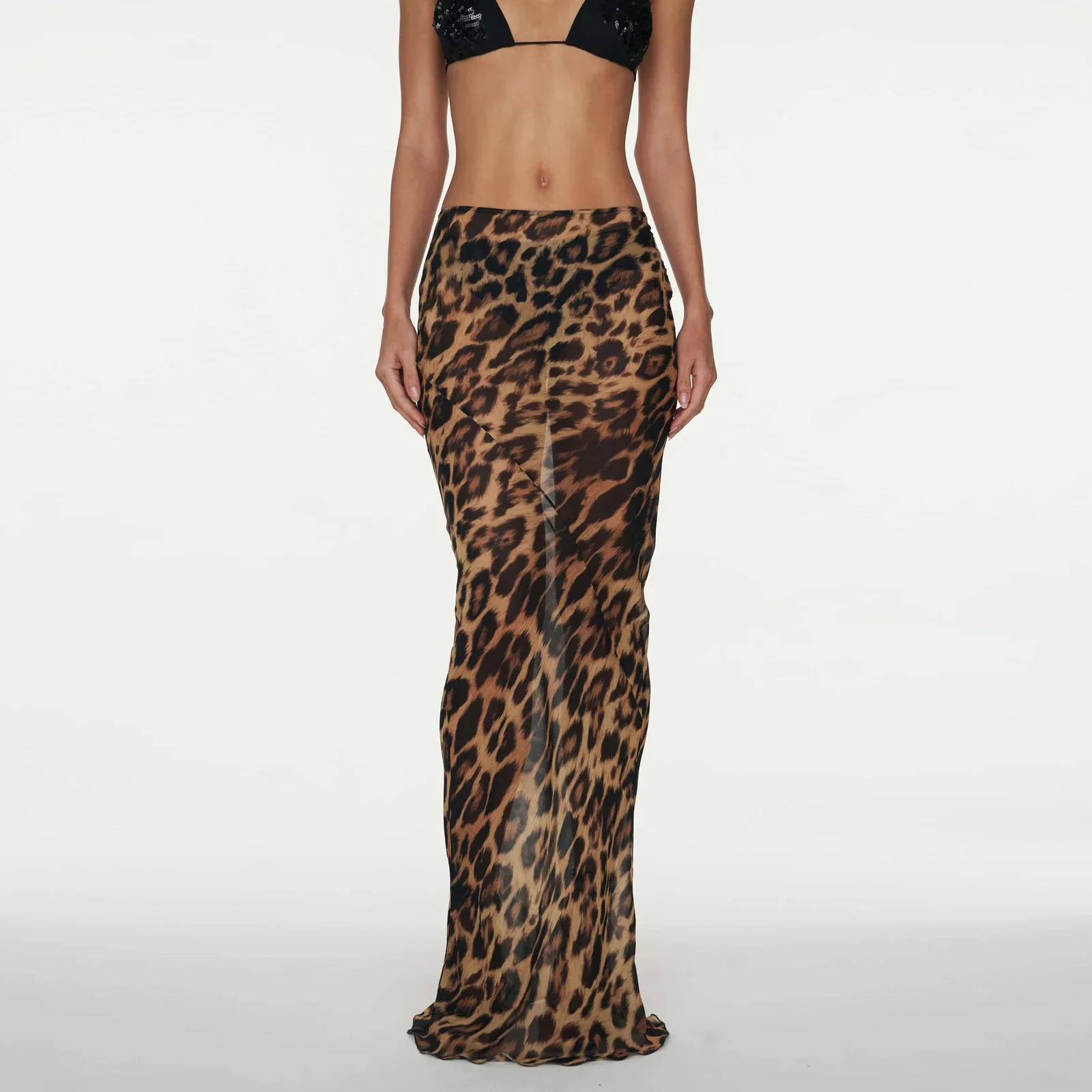 Leopard Bodycon Sheer Maxi Skirt - Image 3