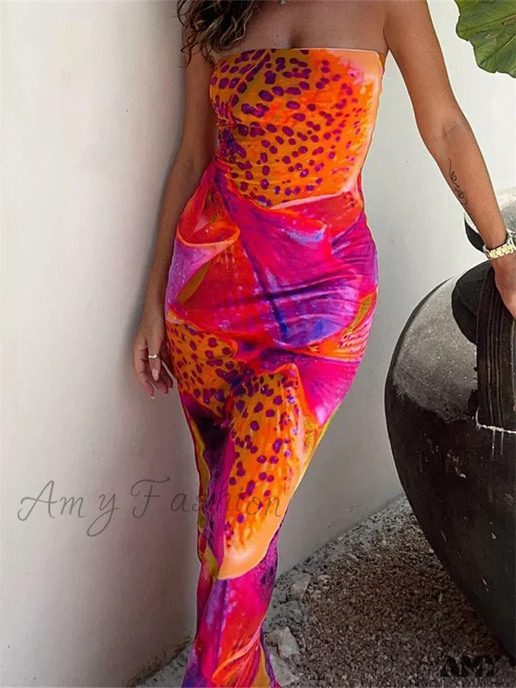 Amy Fashion - Leopard Floral Print  Tube for Women  Summer Party Beach Strapless Off Shoulder Slim Vestidos New - Image 2