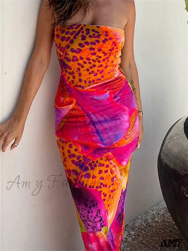 Amy Fashion - Leopard Floral Print  Tube for Women  Summer Party Beach Strapless Off Shoulder Slim Vestidos New - Image 3