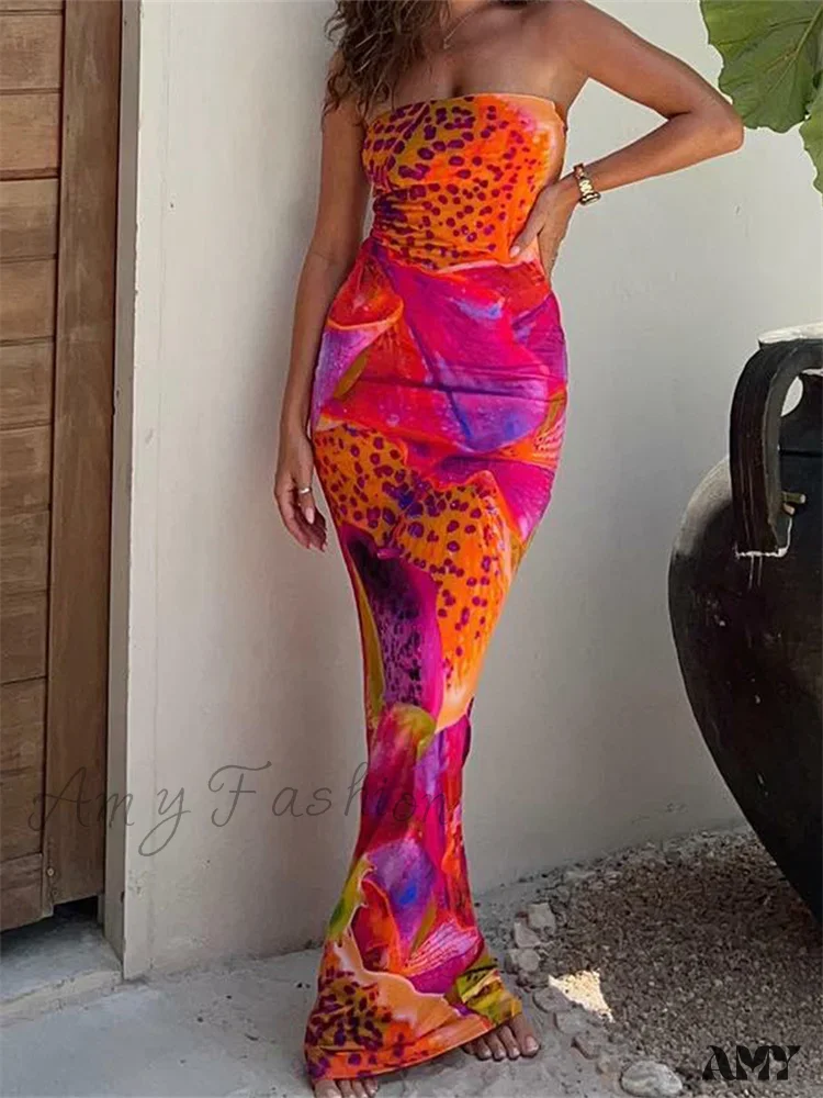 Amy Fashion - Leopard Floral Print  Tube for Women  Summer Party Beach Strapless Off Shoulder Slim Vestidos New - Image 6