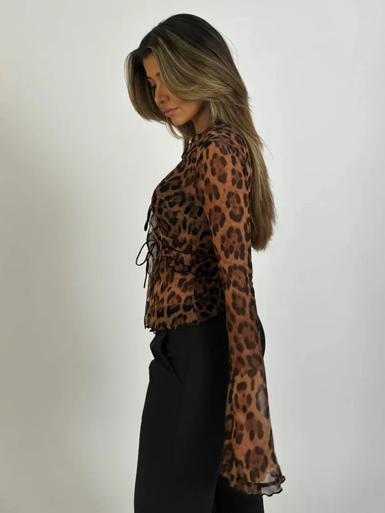 Leopard Mesh See-Through Blouse - Image 5