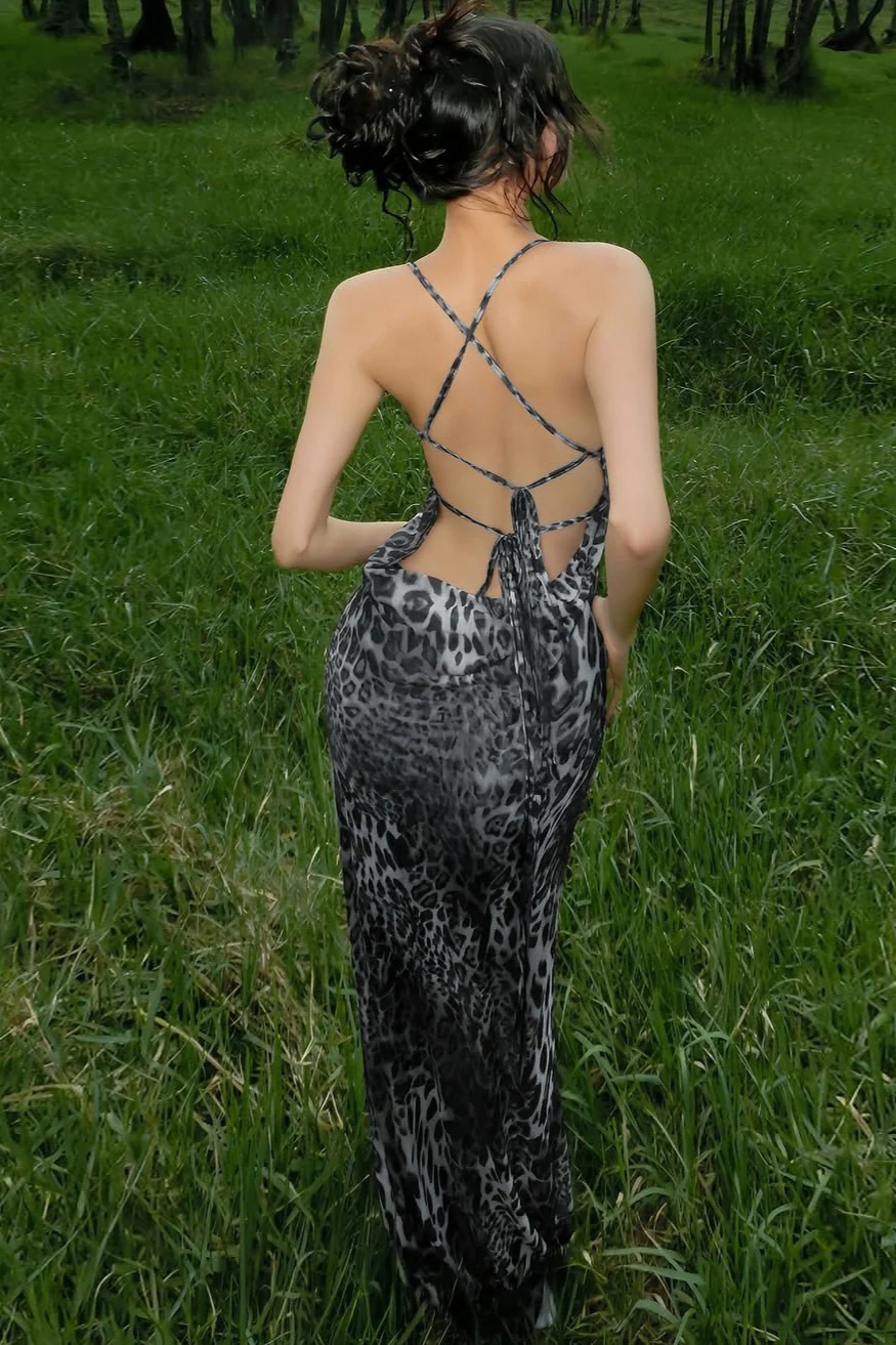 Leopard Print Backless Spaghetti Strap Party Dress - Image 4