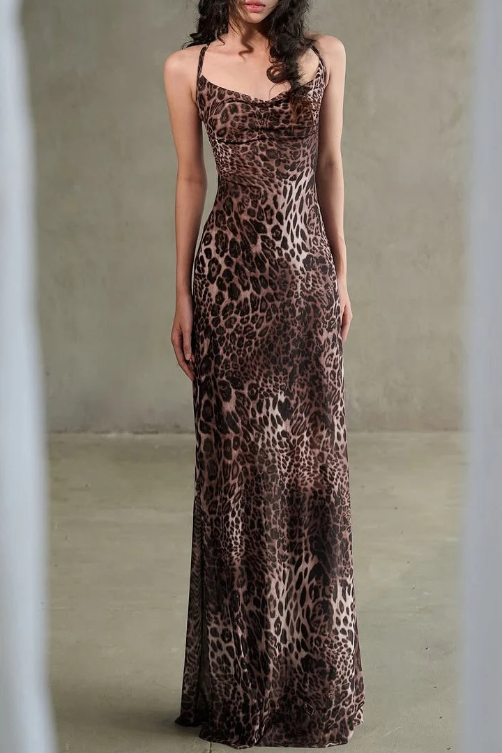 Leopard Print Backless Spaghetti Strap Party Dress - Image 8