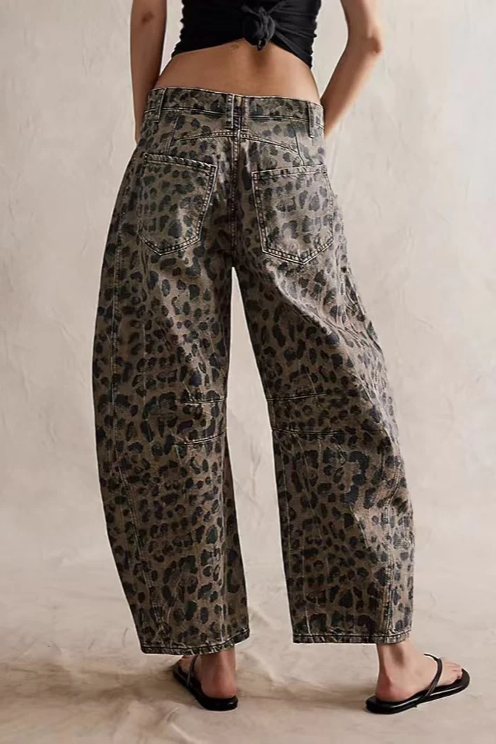 Leopard Print High-Rise Straight High-Street Jeans - Image 3