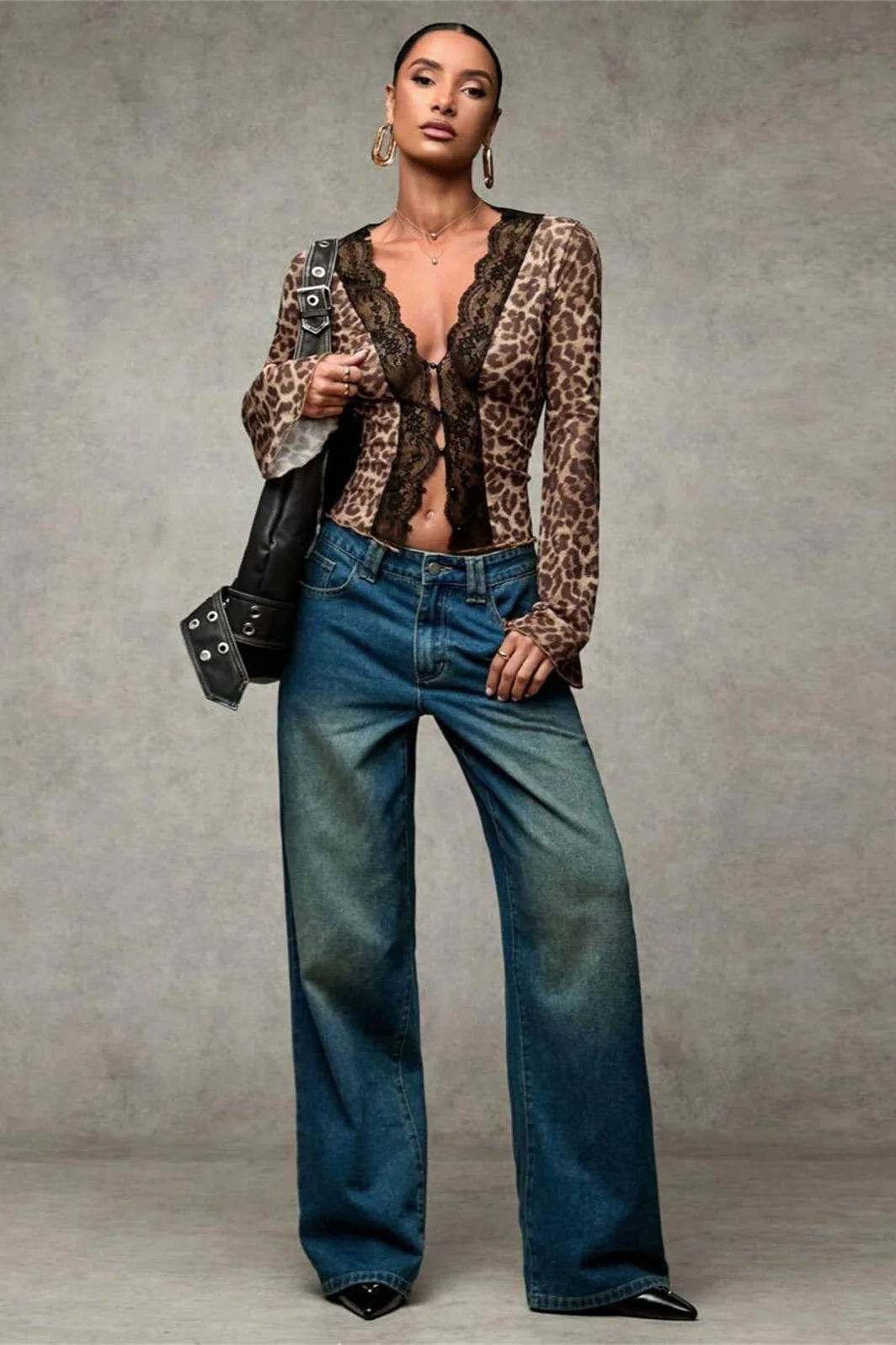 Leopard Print Lace-Paneled Sexy Blouse - Image 2