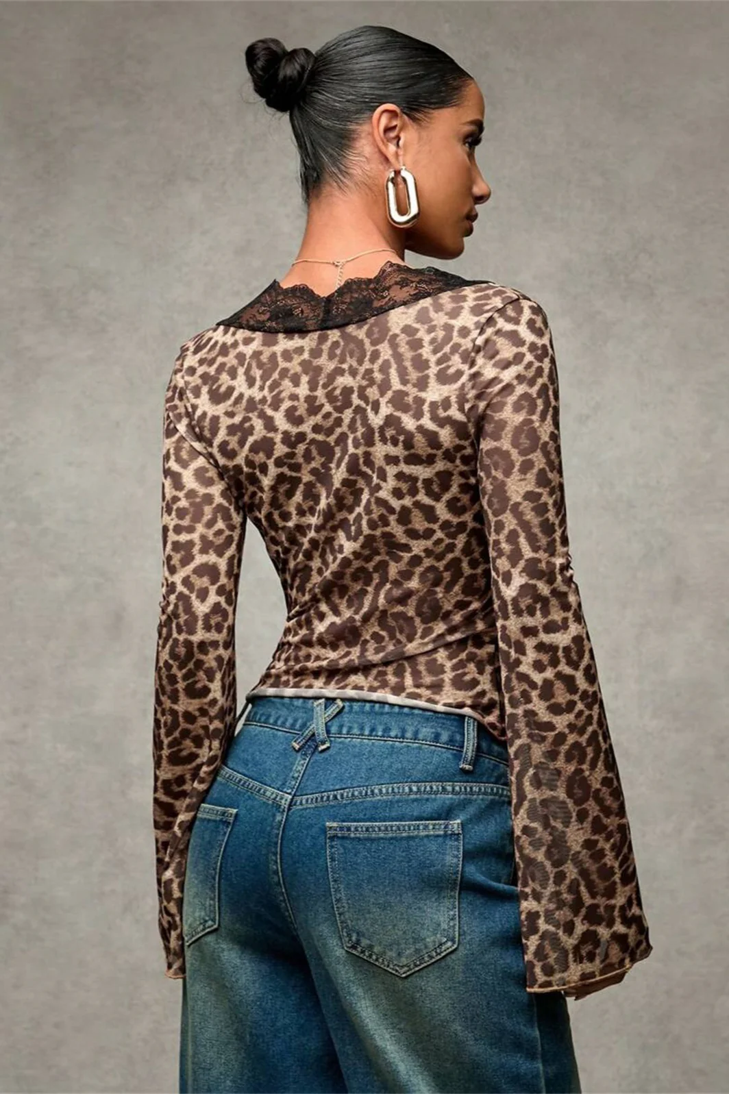 Leopard Print Lace-Paneled Sexy Blouse - Image 3