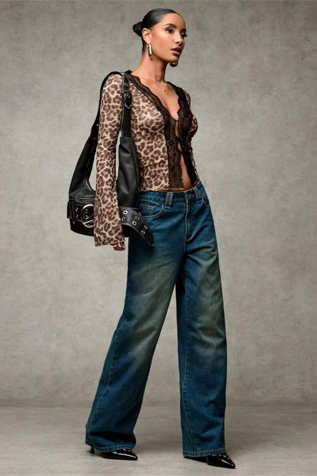 Leopard Print Lace-Paneled Sexy Blouse - Image 4