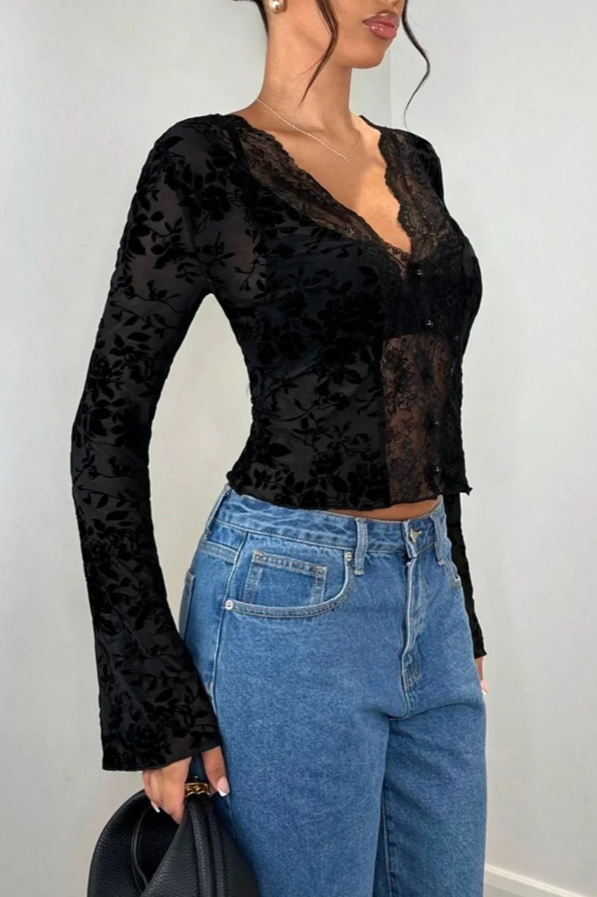 Leopard Print Lace-Paneled Sexy Blouse - Image 5