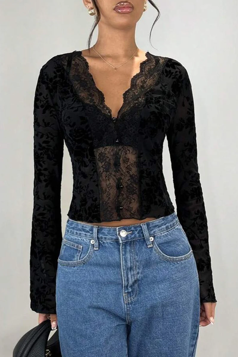 Leopard Print Lace-Paneled Sexy Blouse - Image 8