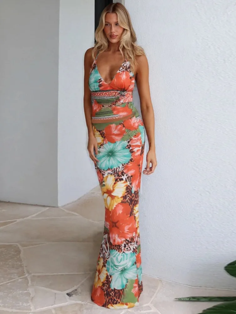 Leopard Print Lace-up Halter Crop Top Two Piece Vacation Dress - Image 4