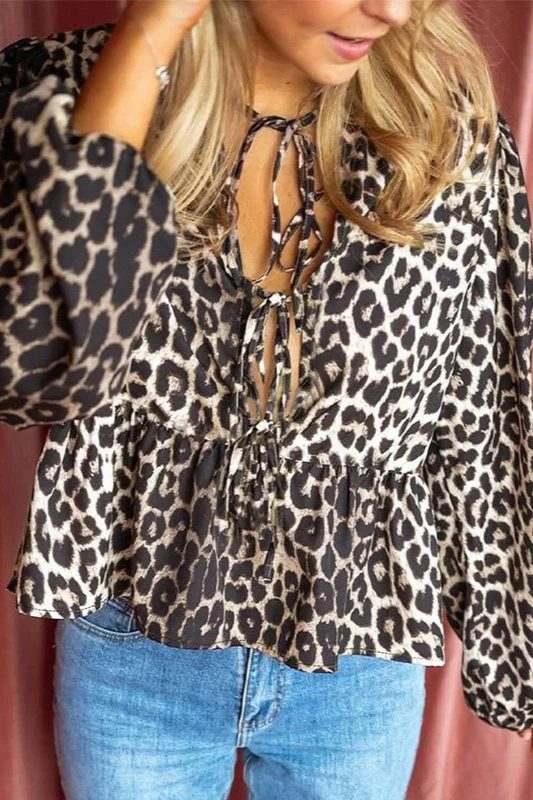 Leopard Print Long-Sleeve Loose Cardigan Blouse - Image 2
