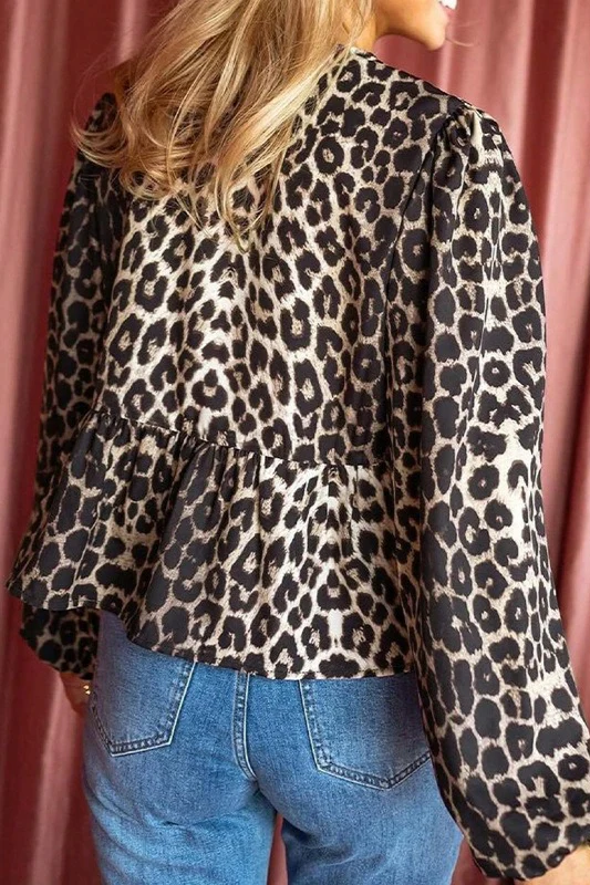 Leopard Print Long-Sleeve Loose Cardigan Blouse - Image 3