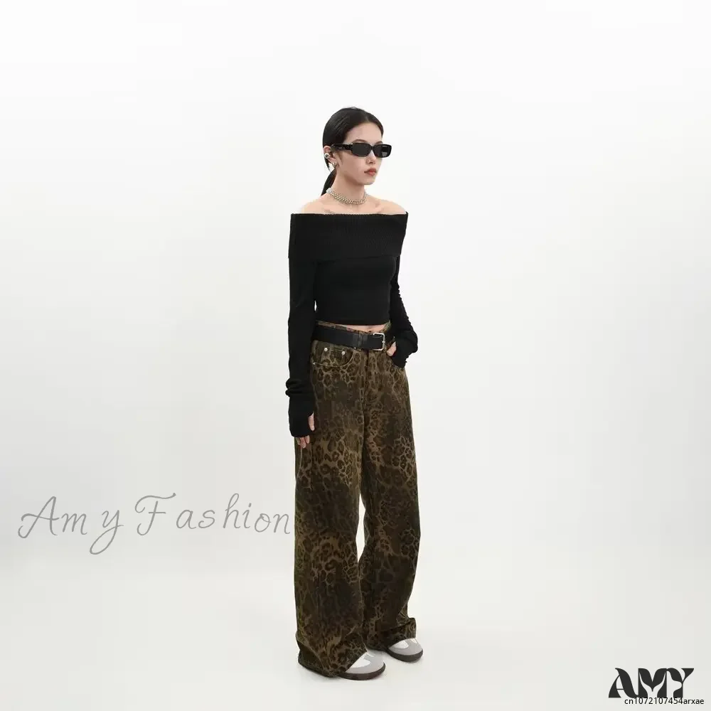 Leopard Print Retro Straight Tube Baggy Fashion Y2K New Winter Jeans - Image 4