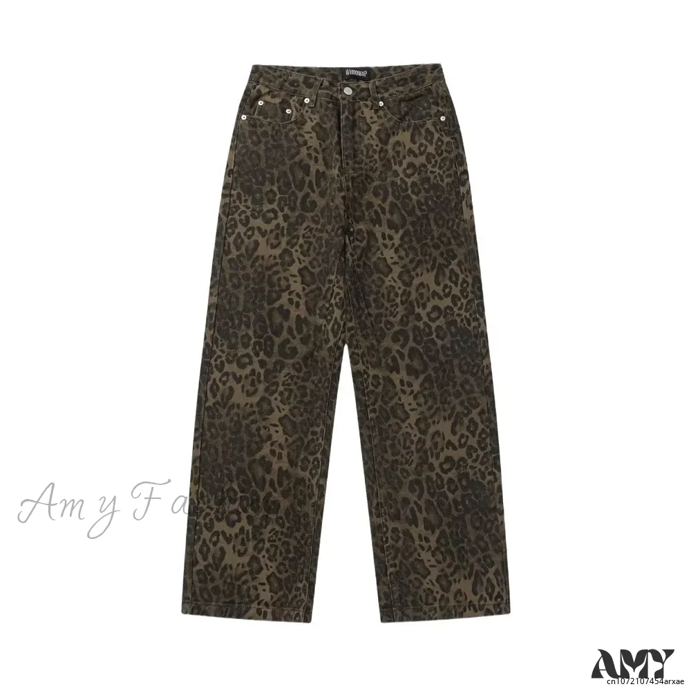 Leopard Print Retro Straight Tube Baggy Fashion Y2K New Winter Jeans - Image 5