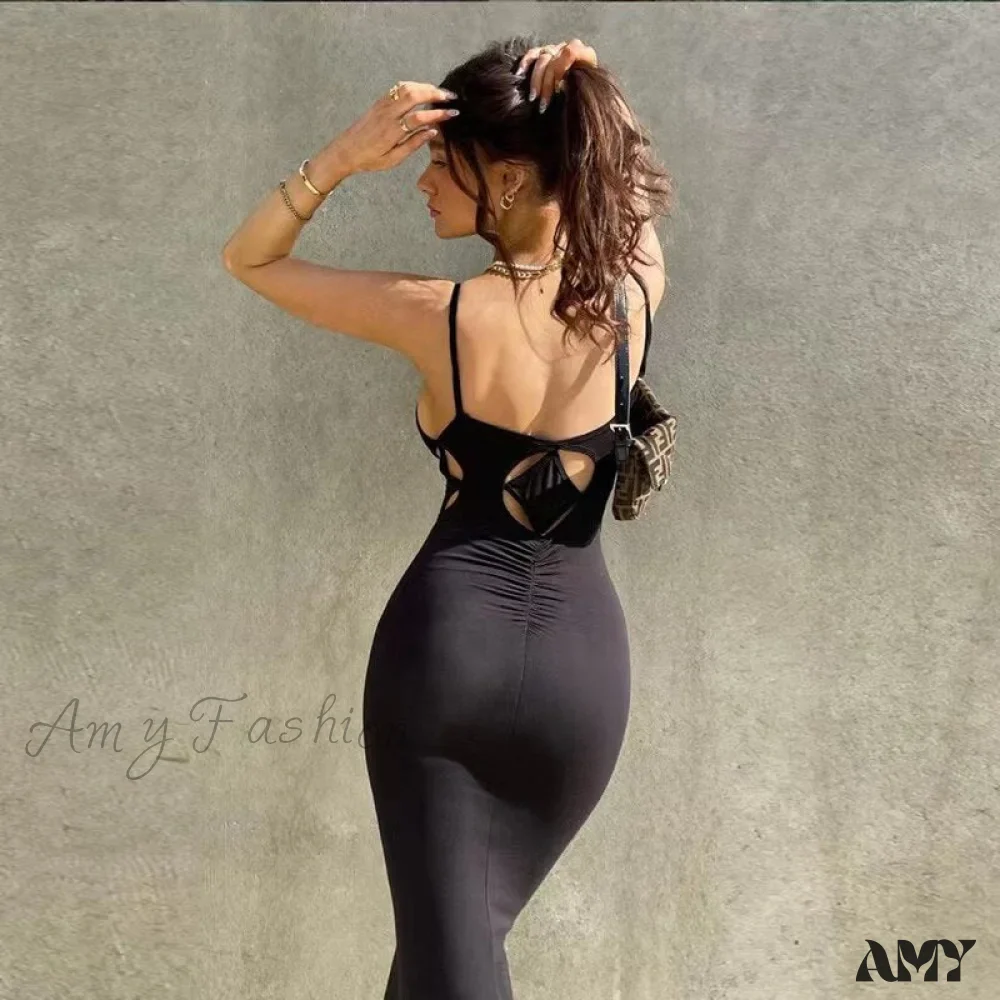 Amy Fashion - Suspenders Sleeveless Hollow Dressre - Image 5