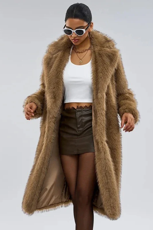 Long Faux Fur Shawl Collar Chic Winter Coat - Image 2